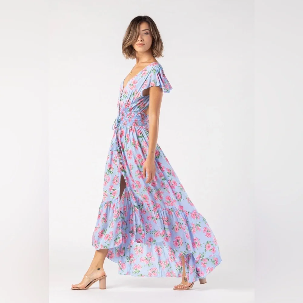 Tiare Hawaii New Moon Maxi Dress | Hibiscus Bouquet Baby Blue - Picture 6 of 14